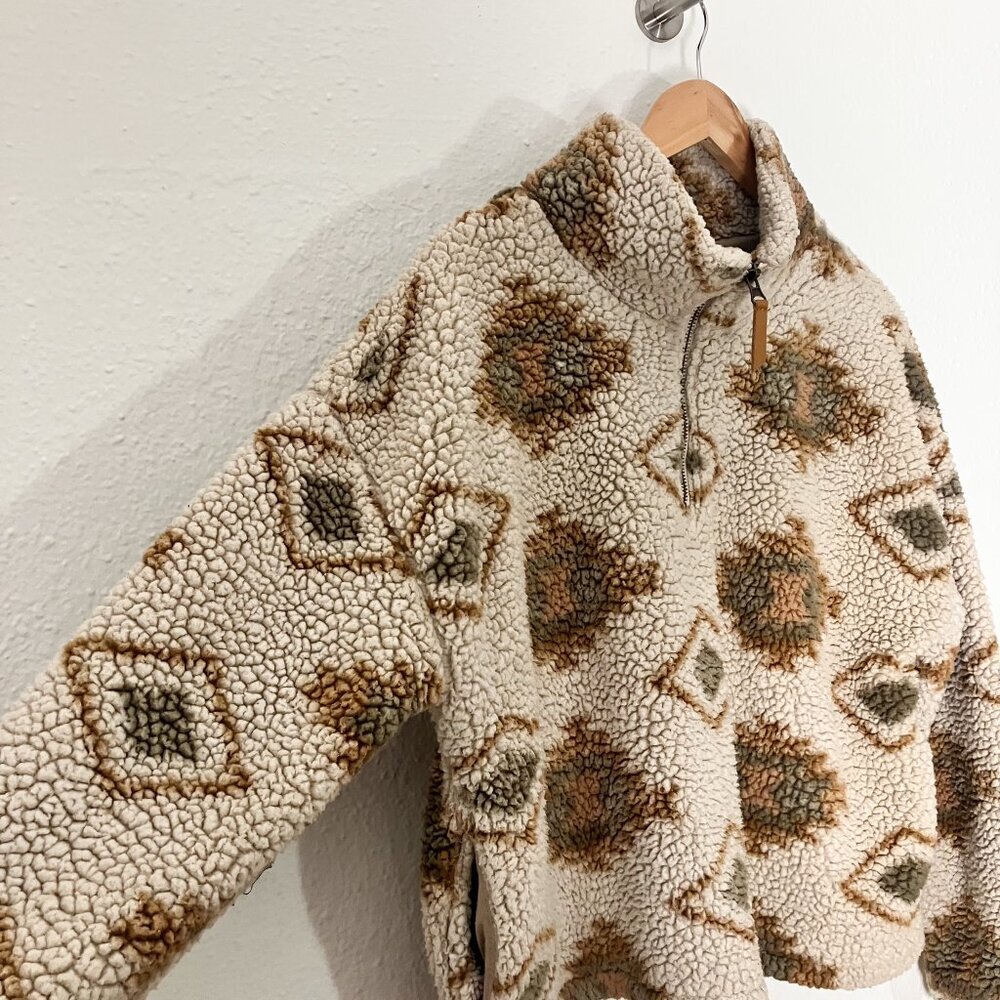 Nordstrom Thread & Supply Cream and Brown Fleece Jacket Size Medium - Picture 5 of 8
